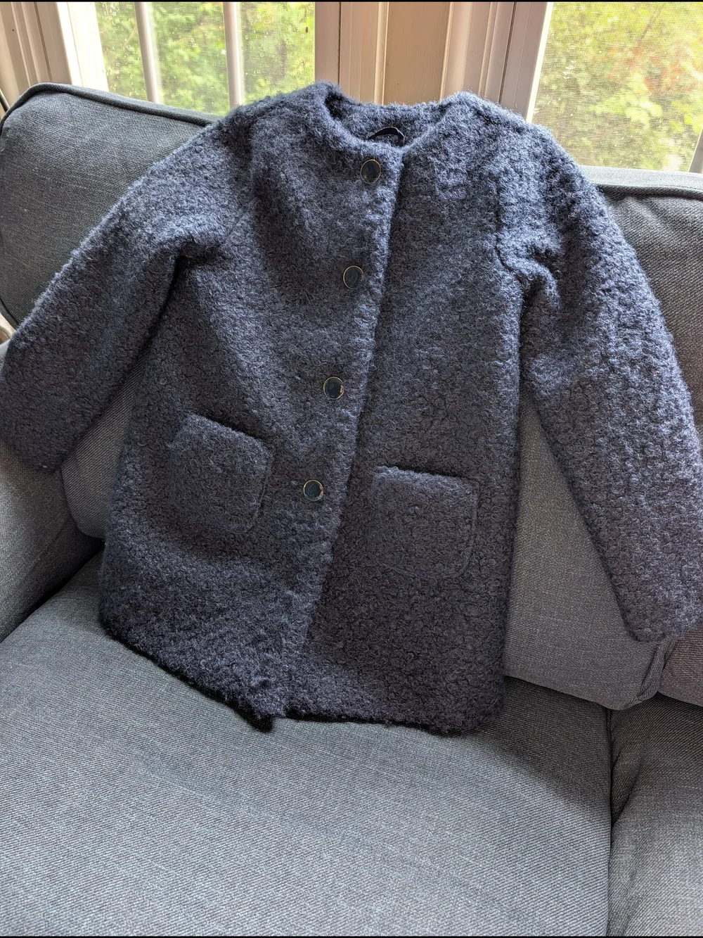 Janie and Jack Girl's Cozy Textured Button-Up Bouclé Winter Coat in Dusty Blue